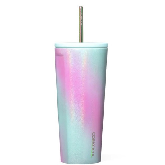 Corkcicle Other - NEW Sparkly unicorn wonderland Corkcicle 700 ml cup with straw, pink, blue